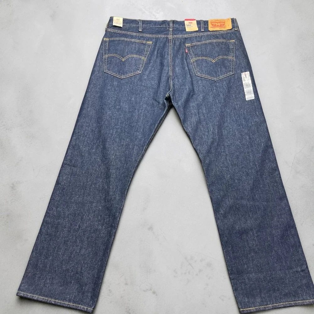 NEW‎ Levis 501 Original Mens Fly Button Big Jeans Indigo Blue Straight Leg 44x32